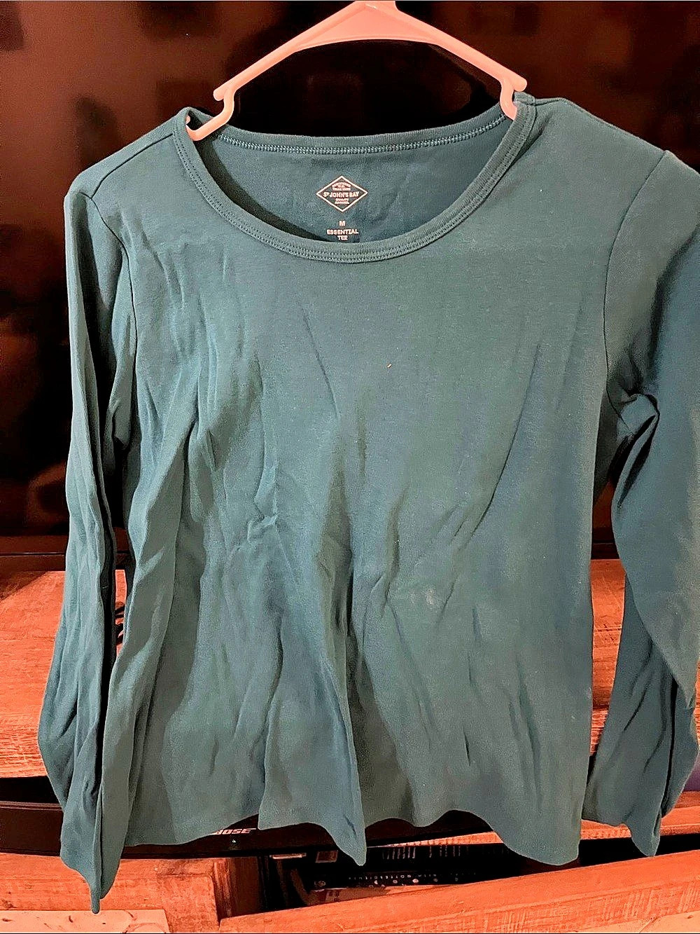 St. John's Bay Essential Tee Long Sleeve Cotton Tee in dark teal Size Medium